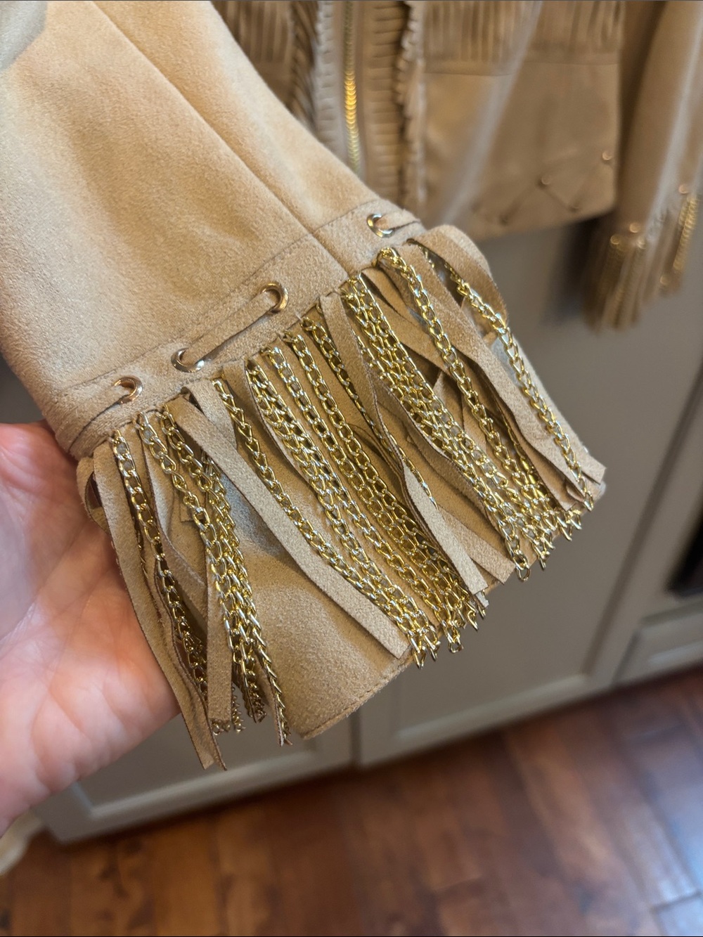 CACHE FAUX SUEDE FRINGED JACKET SZ S Y2K - Picture 5 of 7